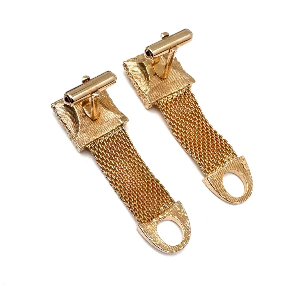 Vintage Watermelon Rivoli Wraparound Cufflinks Textured Square Goldtone Mesh